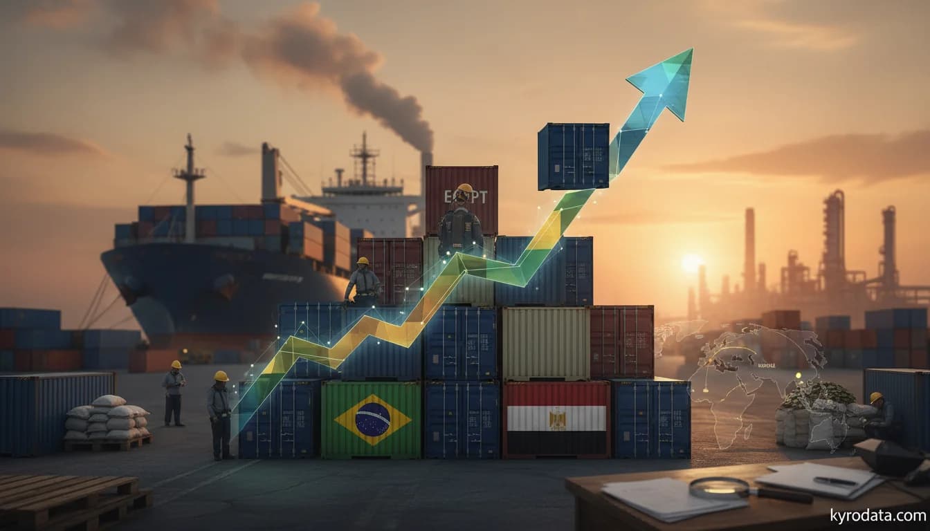 Editorial illustration on Brazil's imports of Centrifugadores, incluídos os secadores centrífugos, aparelhos para filtrar ou depurar líquidos ou gases with Egito