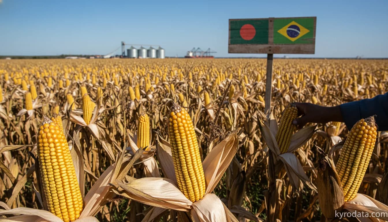 Editorial illustration on Brazil's exports of Milho with Bangladesh