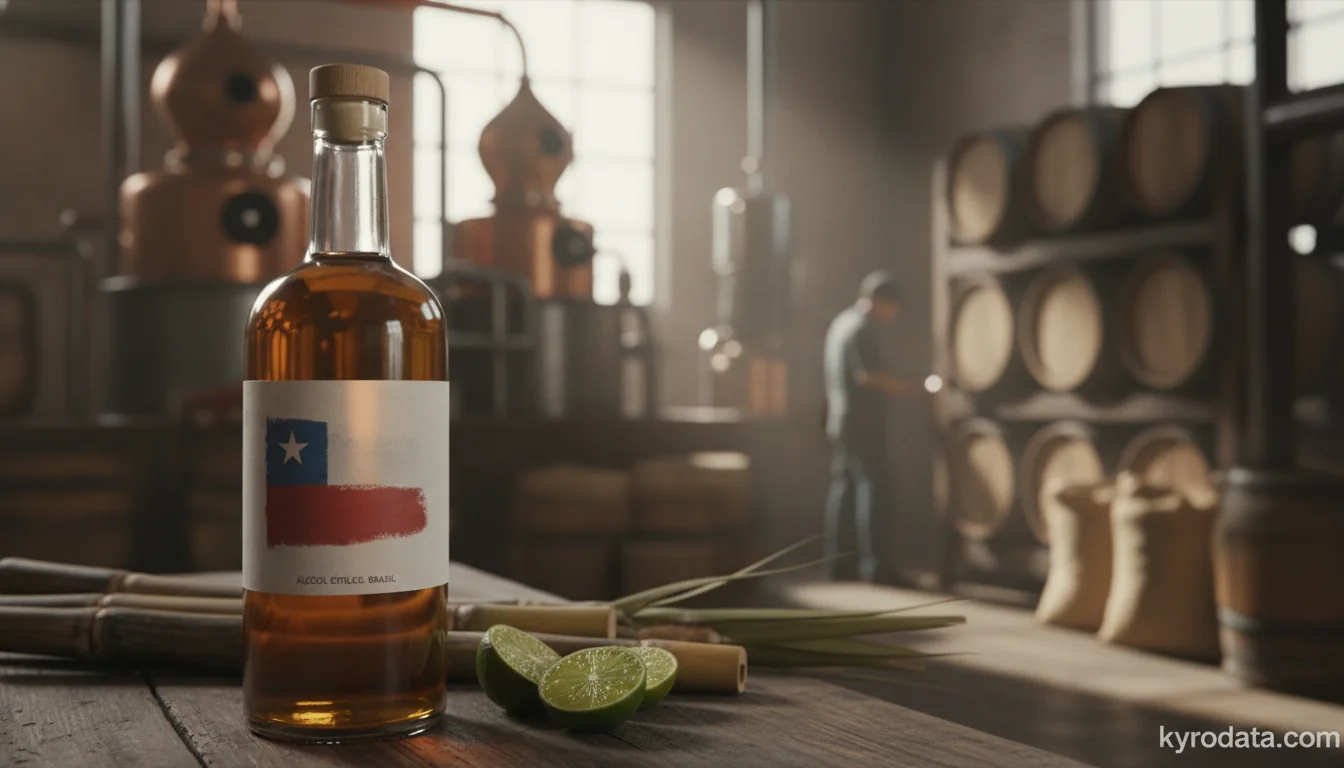 Editorial illustration on Brazil's exports of Undenatured ethyl alcohol of an alcoholic strength by volume of less than 80 % vol; spirits, liqueurs and other spirituous beverages with Chile