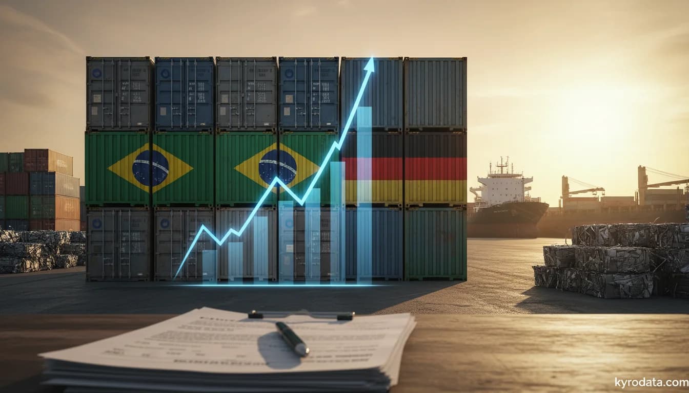 Editorial illustration on Brazil's imports of Desperdícios e resíduos, de alumínio with Alemanha