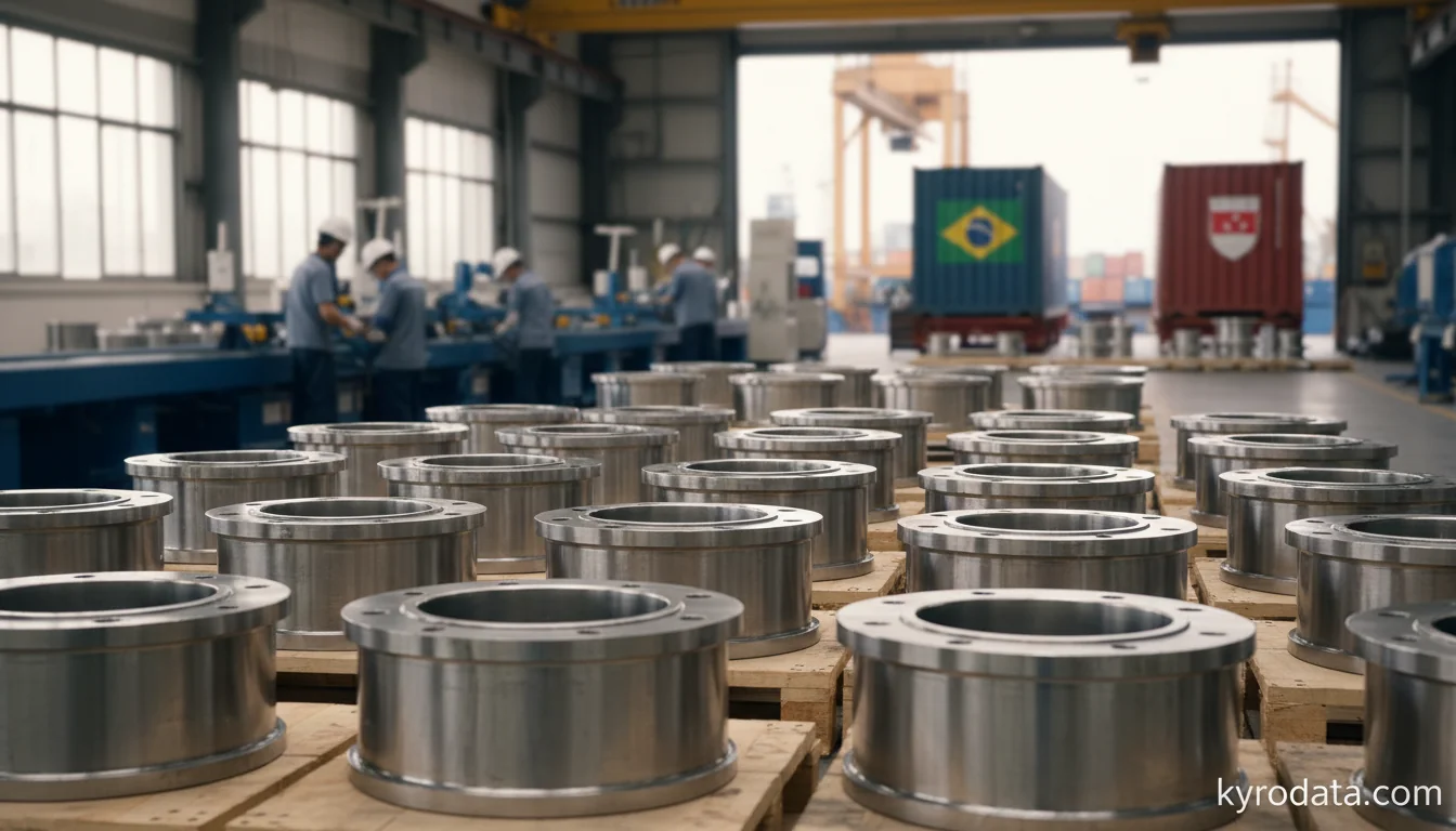 Editorial illustration on Brazil's exports of Outras obras de ferro ou aço with Singapura