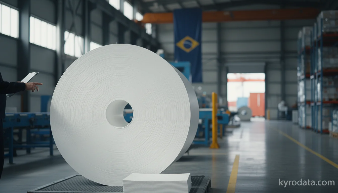 Editorial illustration on Brazil's exports of Papel para fabricação de papel higiênico ou de toucador e artigos semelhantes; pasta de celulose e mantas de fibras de celulose with Reino Unido