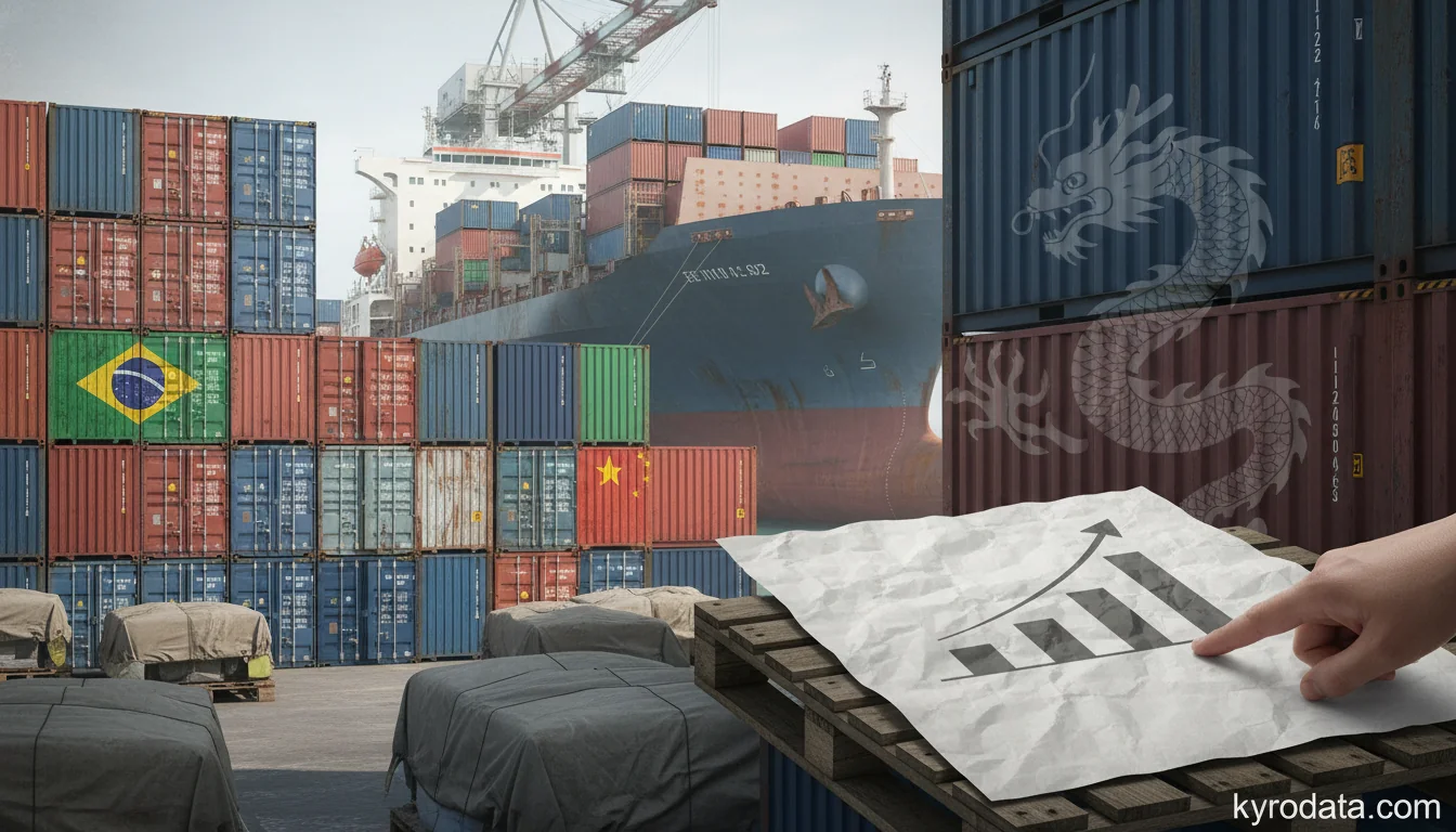 Editorial illustration on Brazil's exports of Barras e perfis de aço inoxidável with China