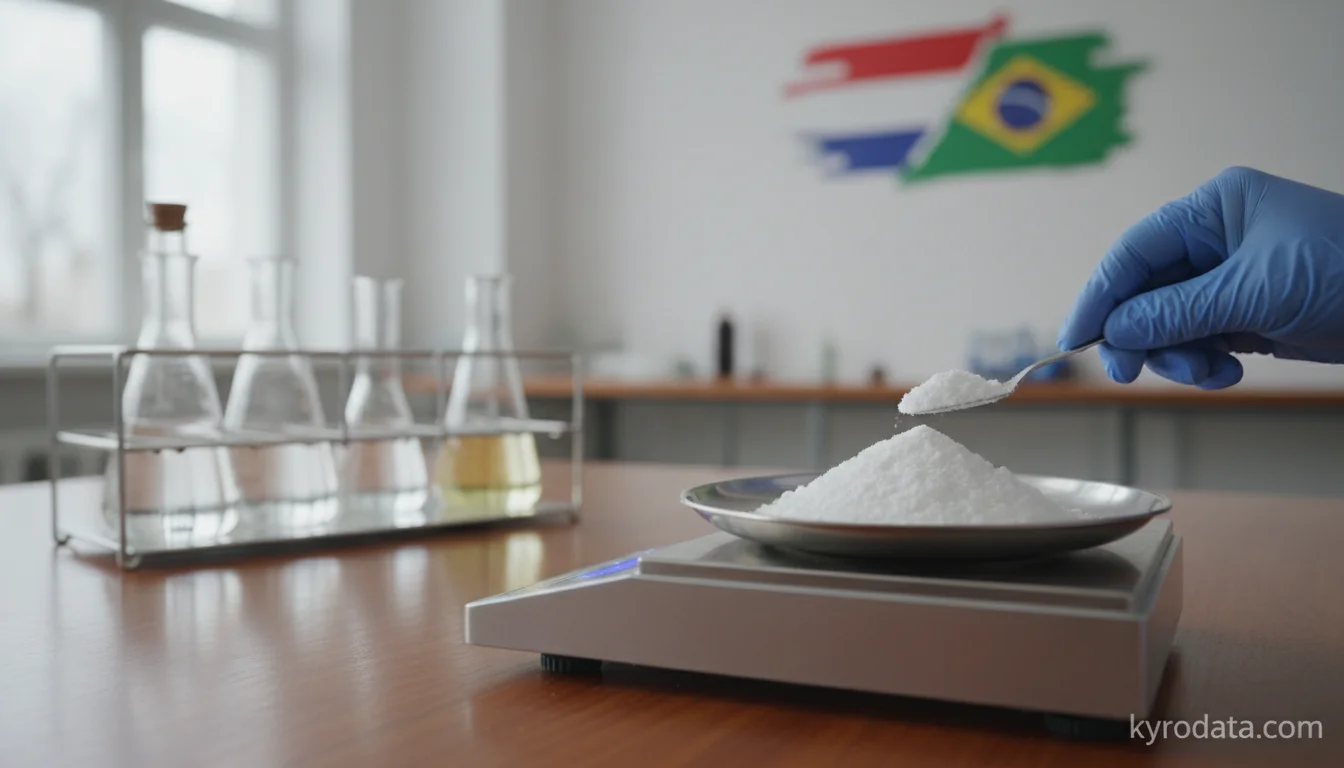 Editorial illustration on Brazil's exports of Sulfatos; alúmenes; peroxosulfatos (persulfatos) with Países Baixos (Holanda)