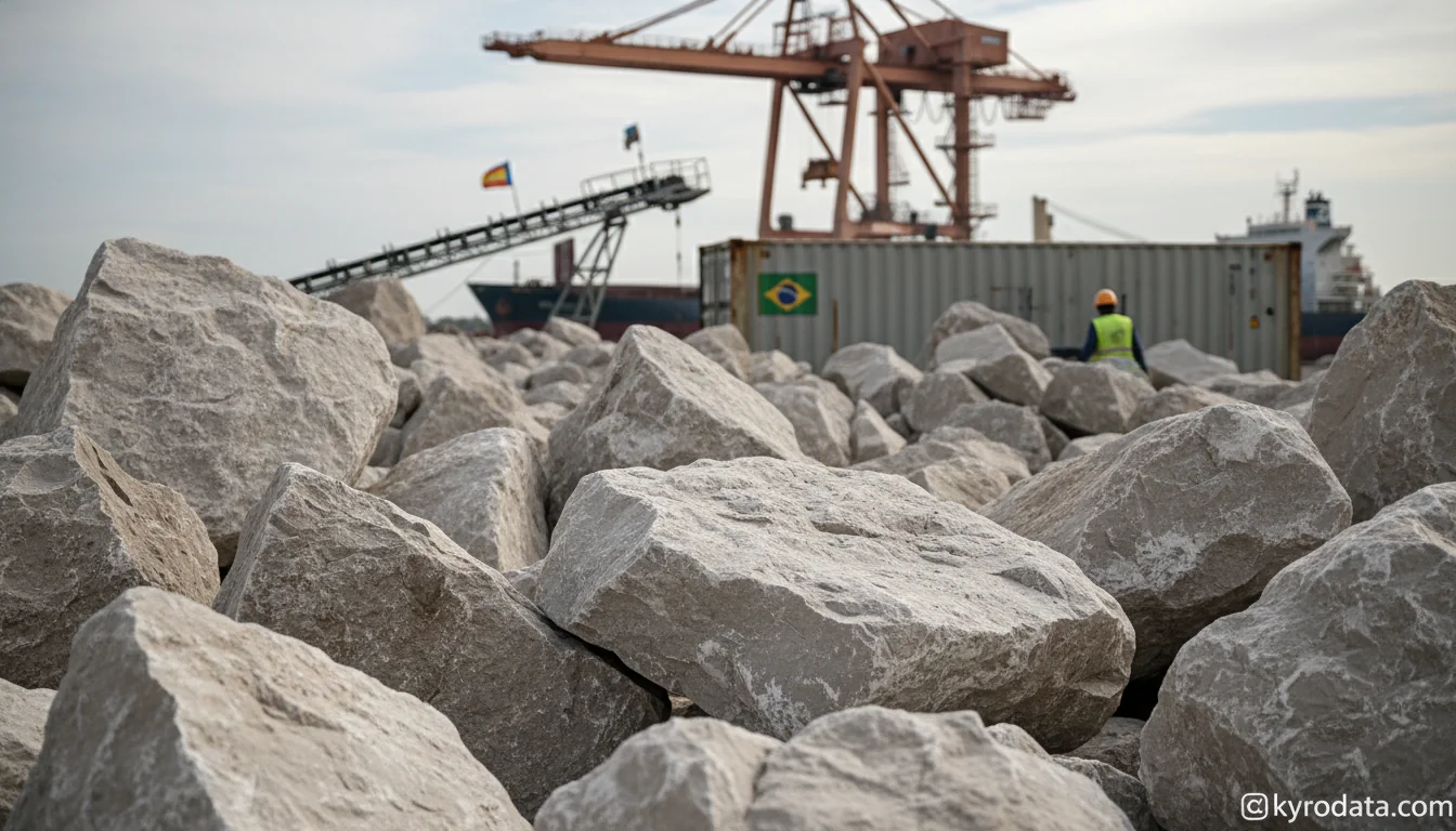 Ilustración editorial sobre importación brasileña de La piedra caliza; piedra caliza utilizada en la fabricación de cal o cemento con Espanha