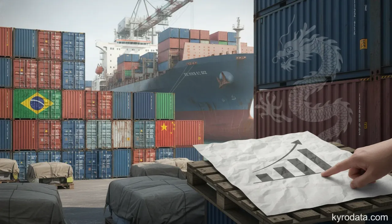 Editorial illustration on Brazil's exports of Barras e perfis de aço inoxidável with China