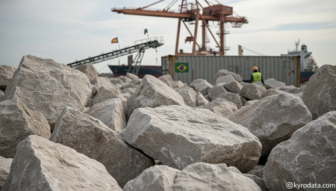 Editorial illustration on Brazil's imports of Limestone; limestone used in the manufacture of lime or cement with Espanha