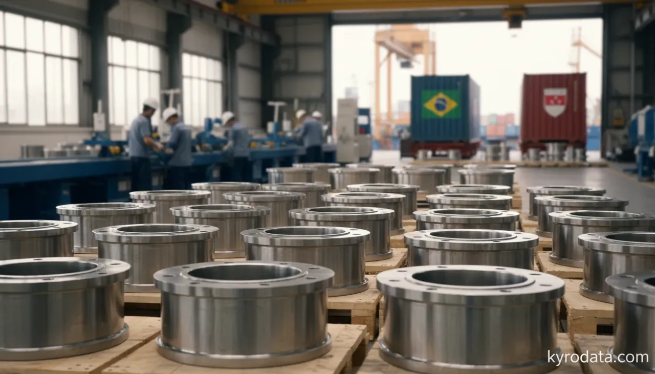 Editorial illustration on Brazil's exports of Outras obras de ferro ou aço with Singapura